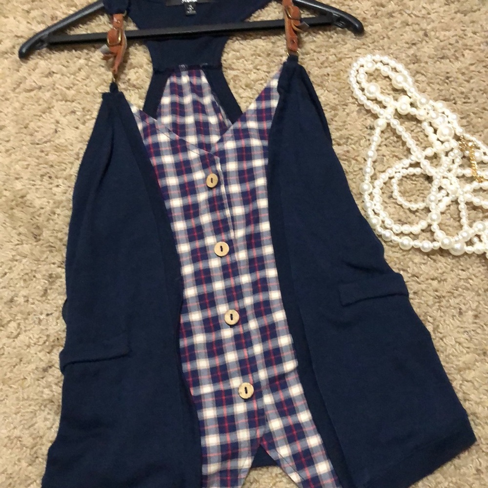 Papaya navy button up camisole, size m